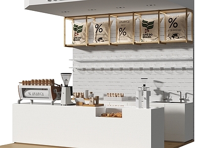 现代奶茶咖啡店 咖啡杯 备餐区 单层 收银前台