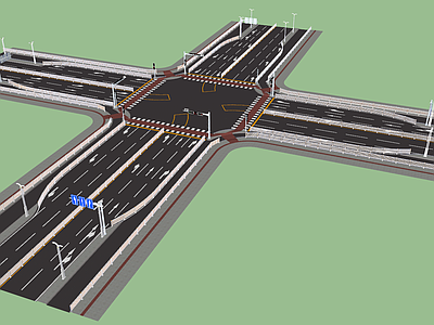 现代国标双向四通道 十字路口道路