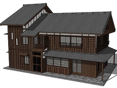 日式建筑 双层 斜顶