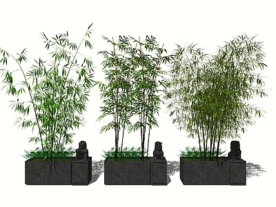 新中式竹子 花箱 盆栽 狮子