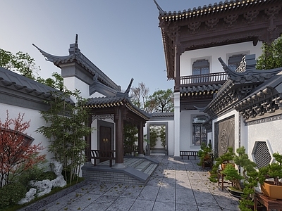 中式古建四合院 景墙入口