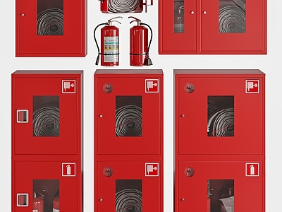 现代消防栓组合 灭火器 水带 消防箱