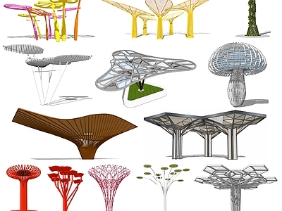 现代树形廊架 树形花架 伞形构筑物 超级树 廊架