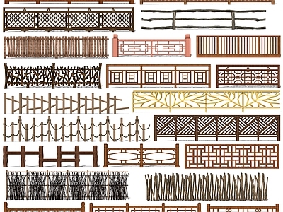 现代风格栅栏 木质栏杆 木扶手 围栏 护栏 篱笆