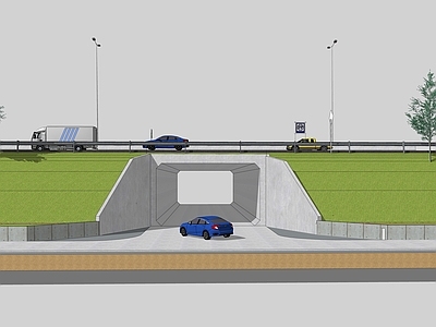 现代道路 高速桥洞 路灯 护栏