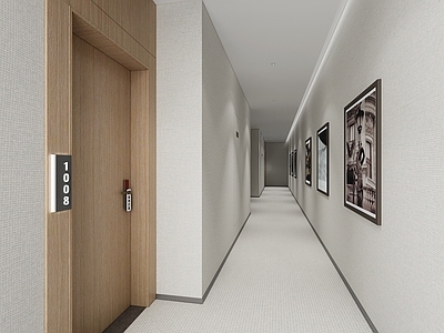 现代酒店过道 客房走廊 门牌 装饰画