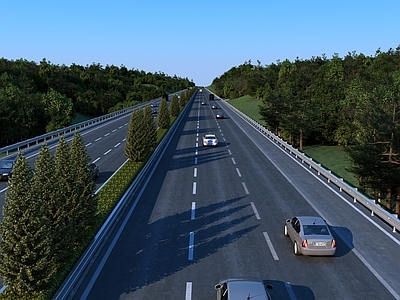 现代高速公路 树木 路面
