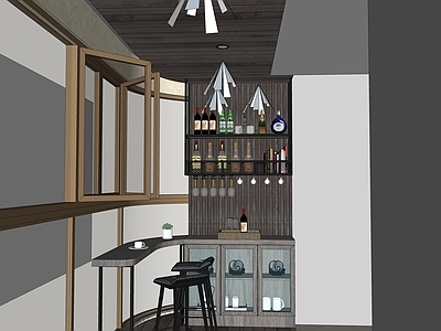 现代阳台 酒吧台 酒杯 地台