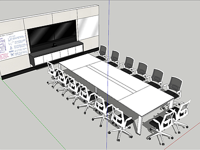 现代会议桌椅 办公桌椅 工作台 显示屏 背景墙