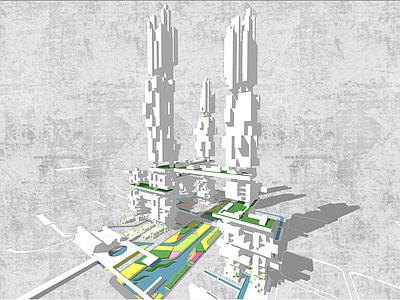 现代风格建筑 积木 未来体块建筑