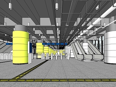 工业风地铁站 电梯 安检口 地铁大厅