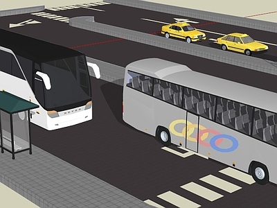 现代公交站台 公交车