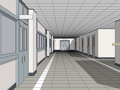 现代学校走廊 教学楼走廊 教室走廊