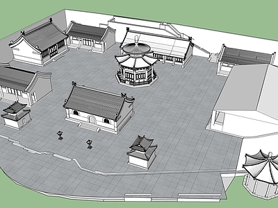 中式寺庙 大殿 钟楼