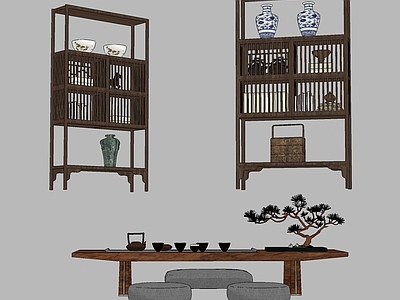 新中式展柜茶几组合