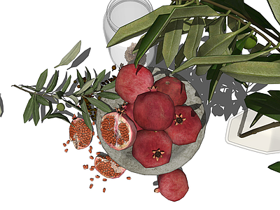现代水果蔬菜 红石榴 花瓶