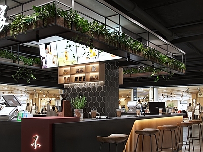 现代奶茶店 备餐区 单层 收银