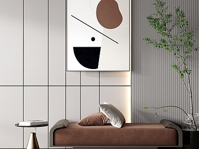现代床尾凳 挂画 植物