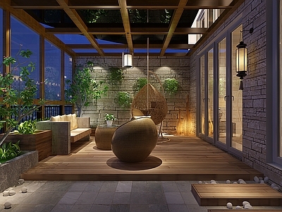 现代花园阳台 藤编吊椅 沙发椅 植物吊篮 户外椅 吊椅