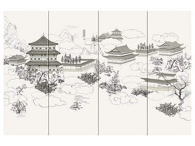 新中式水墨山水壁画 中式硬包