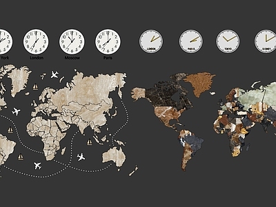 现代墙饰挂件 地图装饰墙 时钟钟表