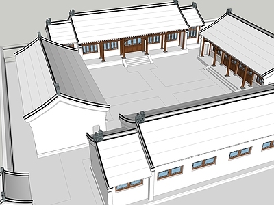 中式四合院 古建筑模型 古建大门