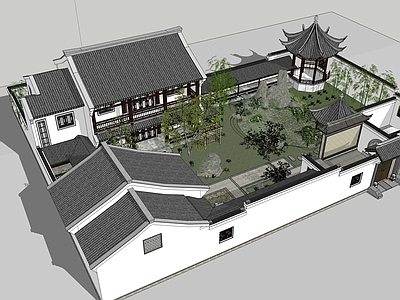 中式四合院 带水景花园