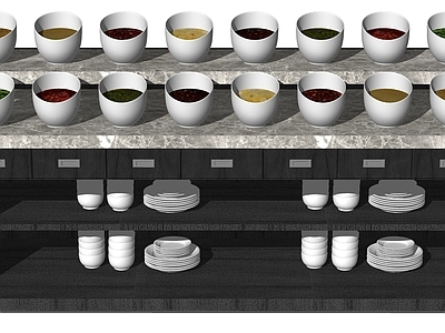 现代调味品组合 自助调料台 餐具 碗 盘子