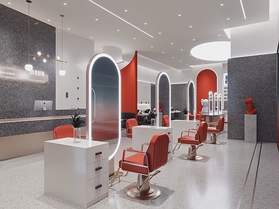 现代其他店面 理发店 镜子 凳子 装饰品