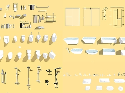 现代卫浴组合 洁具 小便池 五金 花洒 毛巾 牙刷 吹风机