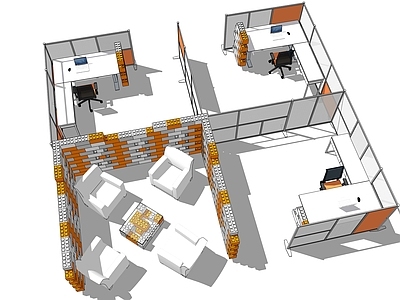 现代公共办公区 小型 封闭式
