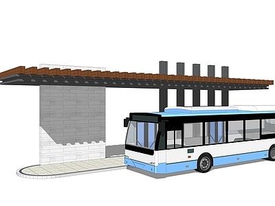 现代公交站台 公交车