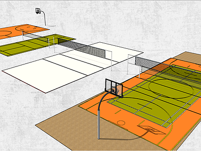 现代篮球场 网球场