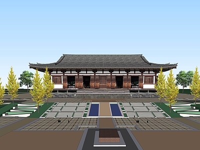 中式古建筑 寺庙 大殿