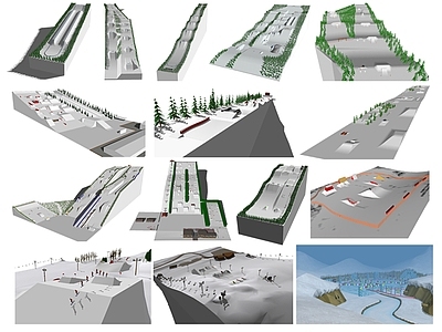 现代公园景观 山地 坡道 训练场地 滑雪场