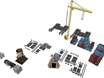 现代工业建筑 工厂简模 塔吊