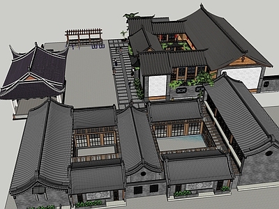中式四合院 民宅 广场