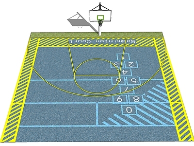 现代篮球场 运动场 篮球框