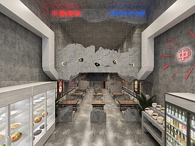 工业风叙利亚废墟风火锅店 烧烤店 霓虹字 装饰物