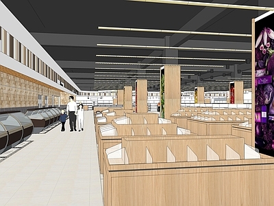 现代超市 蔬菜 保鲜柜 饮料零食 收银台 商场货架 水果 菜市场