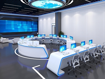 现代科技指挥中心 会 大屏 人体工程椅