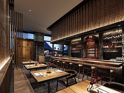 工业风餐吧 餐厅 吧台椅 餐椅 酒柜 吧台