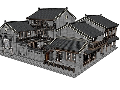 中式风格建筑 山西晋派民居 民宿 四合院