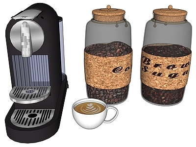 现代咖啡机 咖啡杯 燕麦罐子