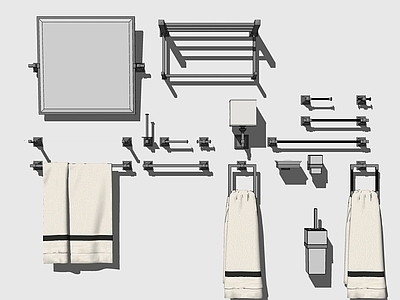 现代卫浴小件组合 不锈钢毛巾架 镜子