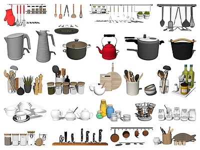 现代厨房用品组合 厨具 铲具 刀具 厨房用品 餐具挂件 调味盒
