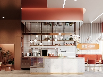 现代奶茶咖啡店 备餐区 单层 收银