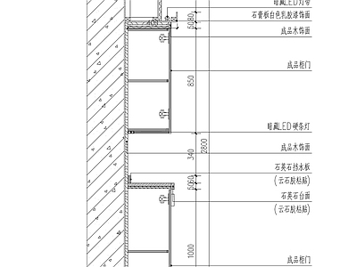 柜体暗藏硬条灯剖面图 柜类 家具节点详图