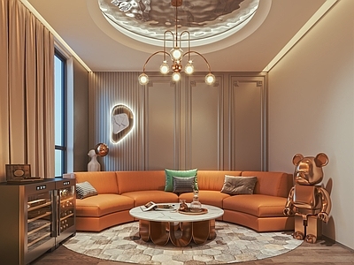 现代品酒室酒窖 圆形沙发