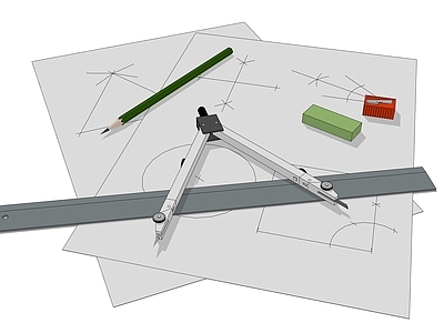 现代文具组合 铅笔 圆规 尺子 橡皮檫 卷笔刀